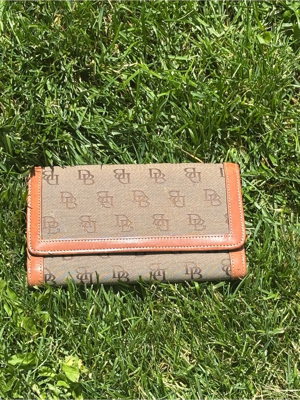 Dooney & Bourke Brown Canvas Wallet with Tan Leather Trim